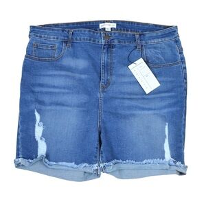 Abela Story Stretchy Medium Wash Lightly Distressed ‘So Daring’ Denim Shorts NWT